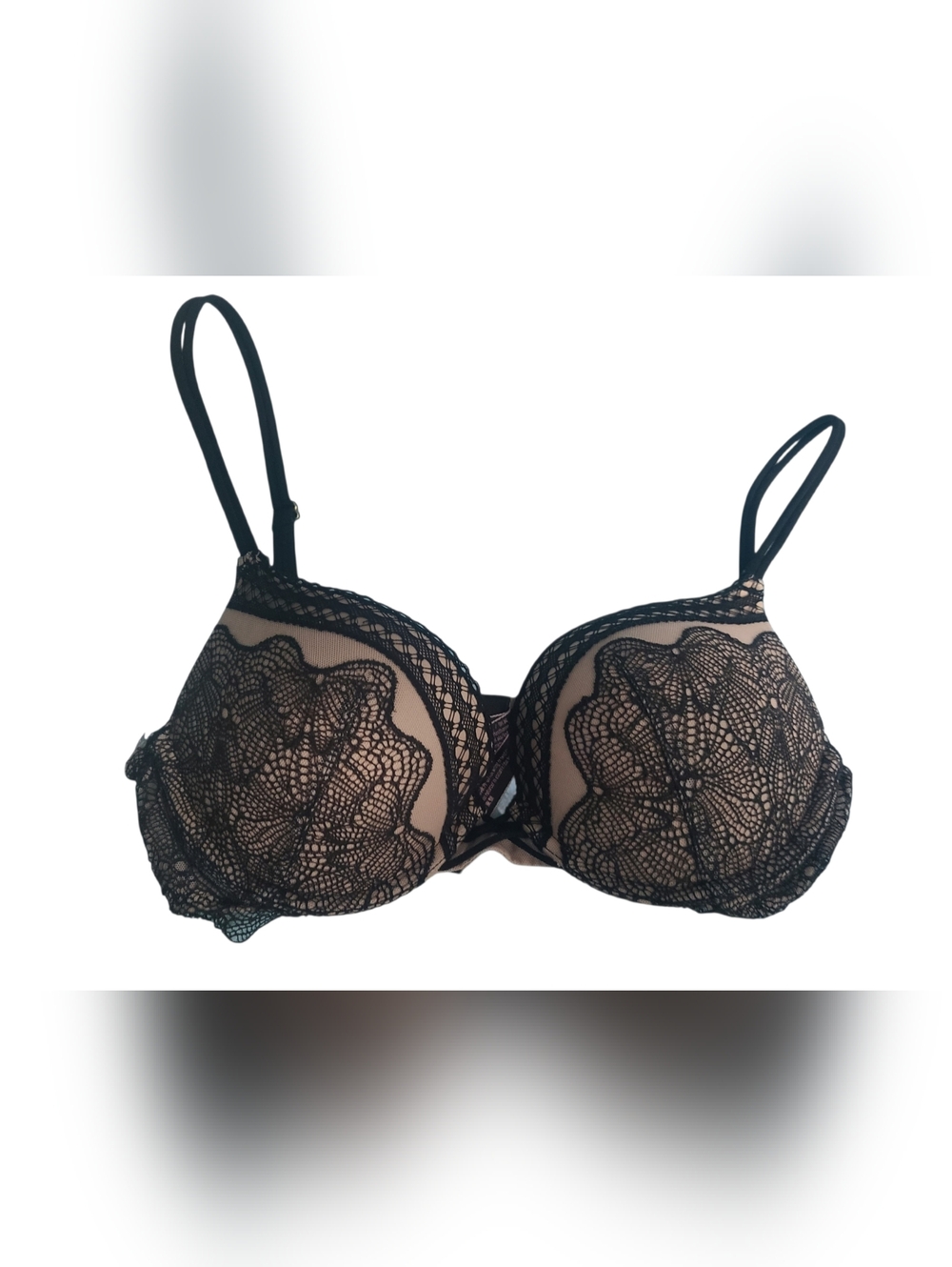 Victoria's Secret Black & Tan Lace Push Up Bra Size 34B